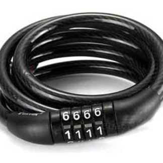 A black cable lock with a combination dial for securing adult tricycles and electric tricycles.