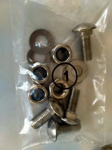 Tricycle assembly hardware kit A set of bolts and washers for tricycle assembly