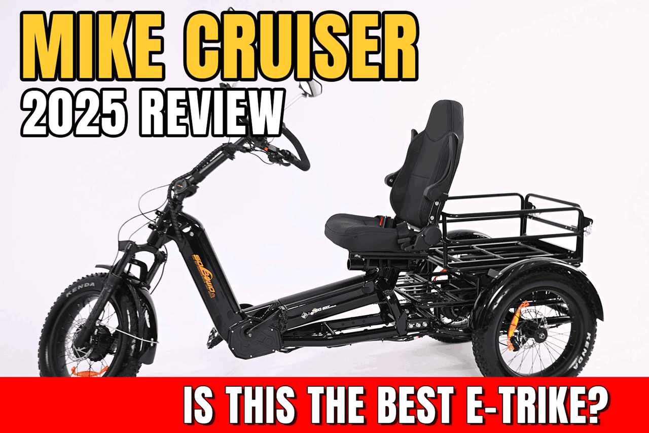The Mike Cruiser 2025 electric tricycle in black, perfect for seniors and those seeking disability mobility solutions.