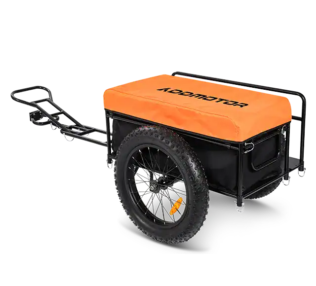 Addmotor electric cargo trailer side view showing weatherproof bag
