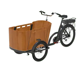 Adult tricycle with large wooden cargo box, ideal for disability mobility and senior use. Electric tricycle option available.