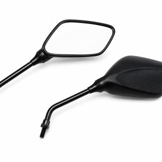 A pair of black rearview mirrors designed for attachment to handlebars of adult tricycles or senior mobility vehicles.