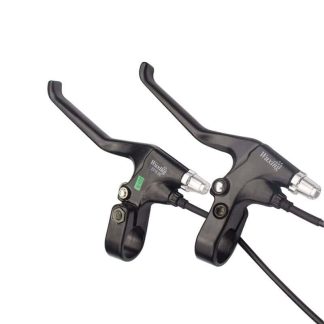Close-up of black brake levers for adult tricycles