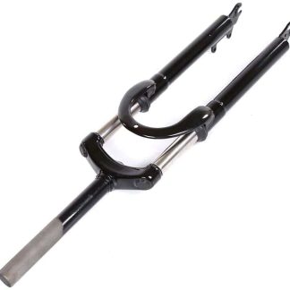 Tricycle forks with black finish and silver stems. Adjustable suspension for adult tricycles.