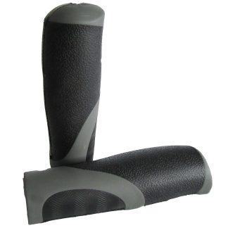 Close-up of textured black and grey handlebar grips for adult tricycles. Suitable for comfortable riding.