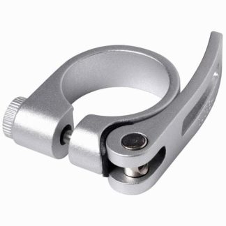A silver seat post clamp for adult tricycles