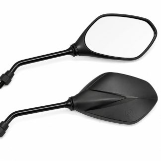 A pair of black tricycle mirrors designed for improved safety and visibility while riding. The mirrors feature a sturdy, adjustable design.