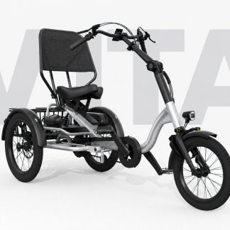 Silver three-wheel adult tricycle featuring VITA's Comfort Series design.