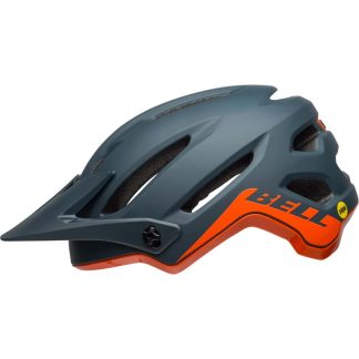 A grey and orange MTB helmet with ventilation holes