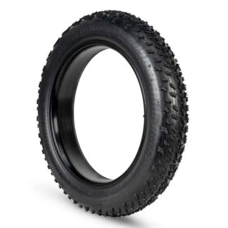 A black tricycle tyre with a knobby tread pattern.