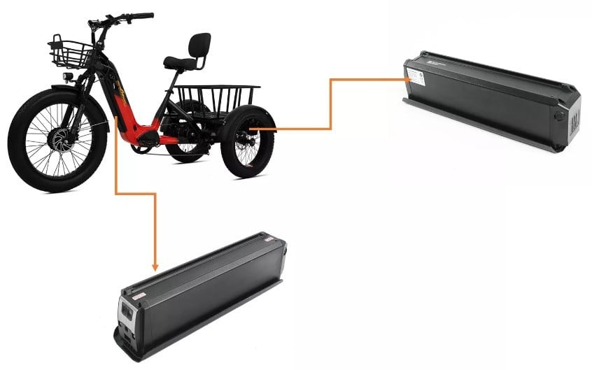 Two battery options for electric adult tricycles. Batteries are essential for electric trike mobility.