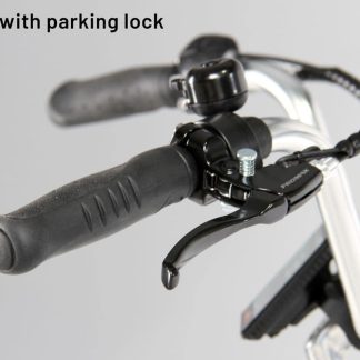 Close-up of a tricycle's brake lever and parking lock. Essential feature for adult tricycles.