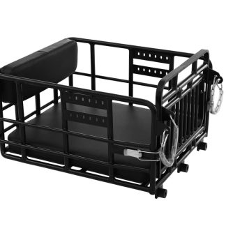 A sturdy black metal storage basket for cargo tricycles. Ideal for carrying goods on adult trikes.