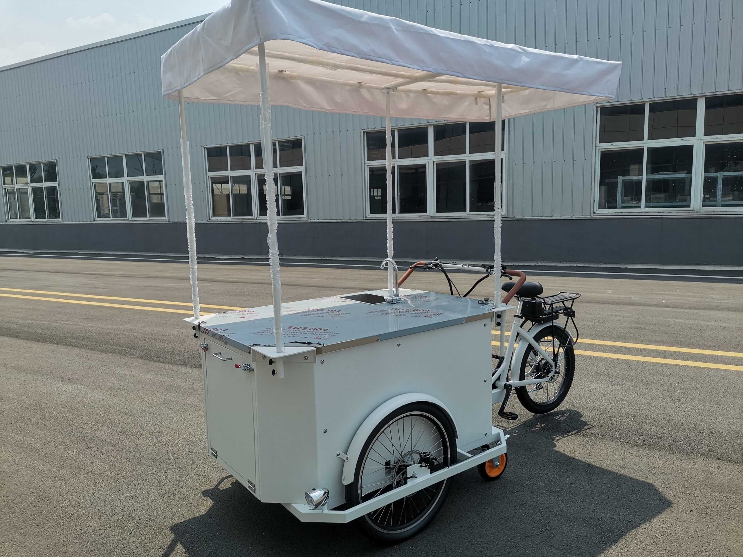 Adult tricycle with large cargo box and canopy. Mobility solution for seniors or disability