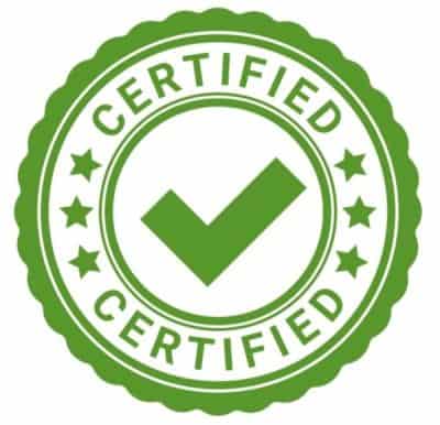 Green certified seal with checkmark