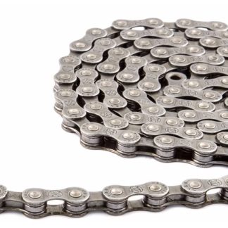 A stainless steel bicycle chain for adult tricycles and bicycles. Strong and durable for safe riding.